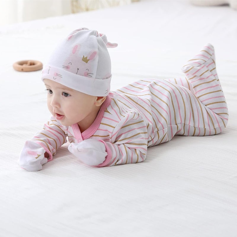 MAMIMAKA Baby Hat and Mittens Set Newborn Baby Hats Caps for Baby Boys Girls 0-6 Months 100% Cotton - Image 5